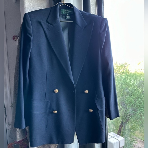 LRL CLASSIC RALPH LAUREN WOOL NAVY GOLD vintage BLAZER size 10 Petite - Picture 6 of 14